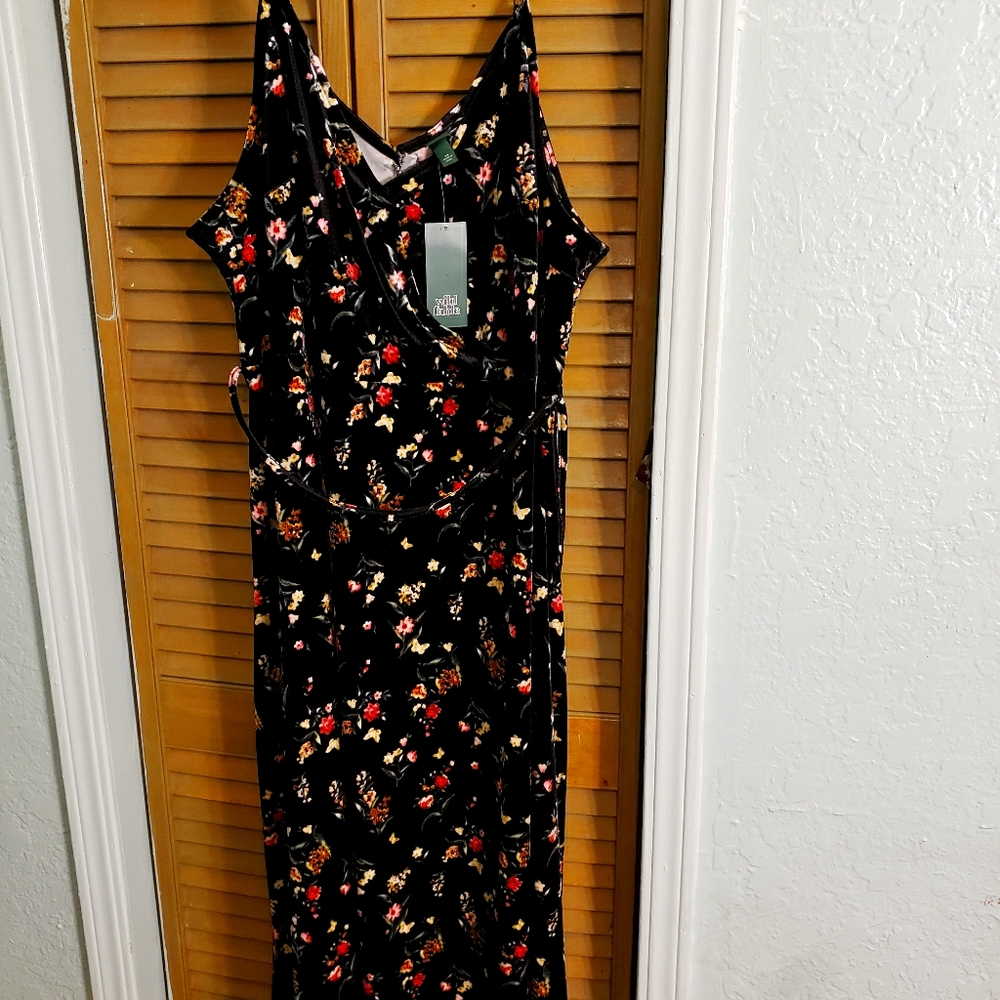Wild Fable Black Velvet Dress with Floral Design
